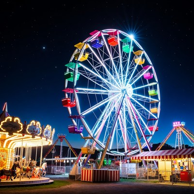 Colorful Ferris Wheel at Night Carnival