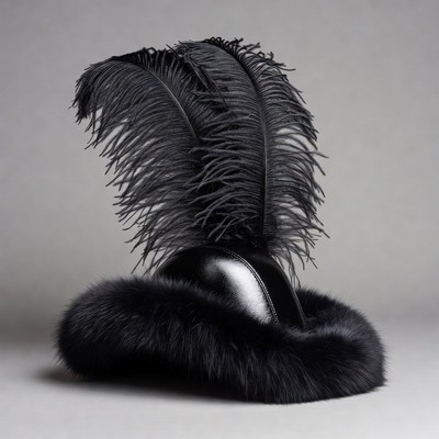 Black leather ostrich feather hat