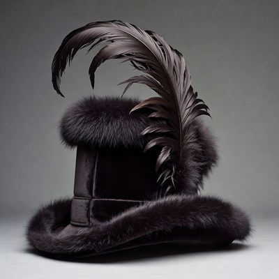 Black velvet fur-trimmed top hat