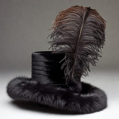 Black velvet top hat with feathers