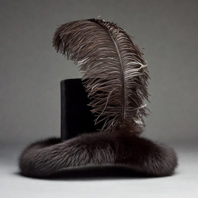 Black velvet top hat with feathers