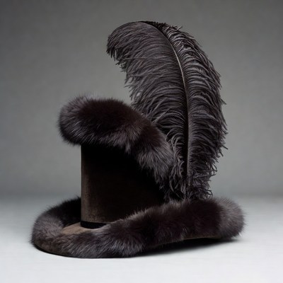 Black velvet top hat with feathers