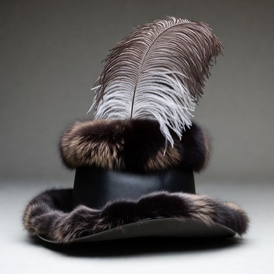 Black fur-trimmed hat with feathers