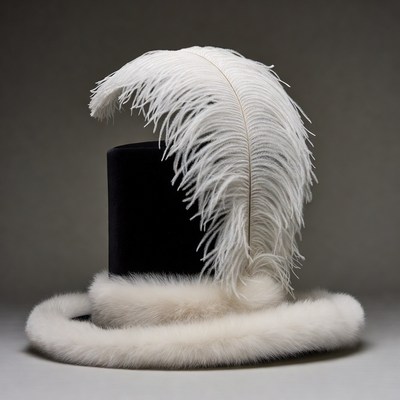Black Top Hat with White Feathers