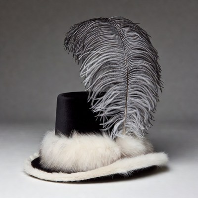 Black velvet top hat with ostrich feather