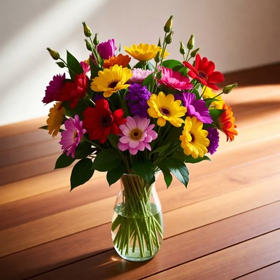 Colorful Gerbera Daisies in Glass Vase