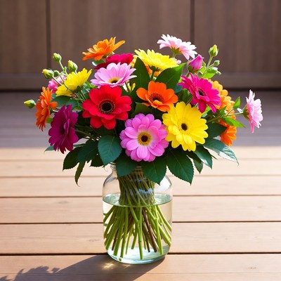 Colorful Gerbera Daisies in Glass Vase