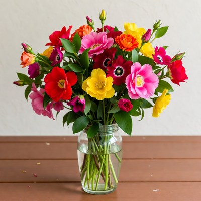 Colorful Roses in Glass Jar