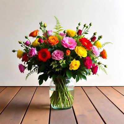 Colorful bouquet in glass vase
