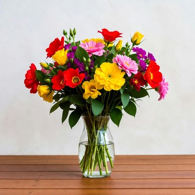 Colorful Flowers in Glass Vase