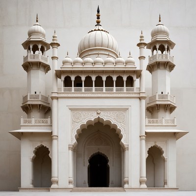 White Ornate Indian Mosque Facade