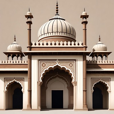 Indian Mosque with Minarets and Dome