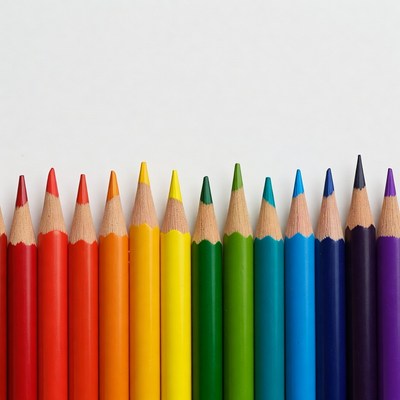 Rainbow colored pencils lined up