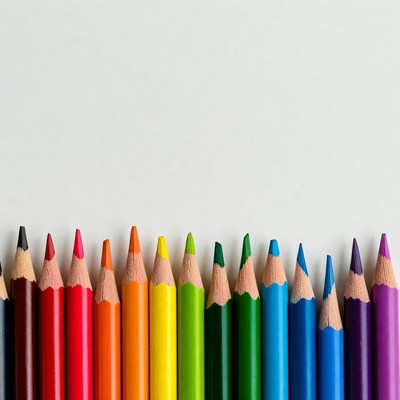 Rainbow Colored Pencils on White Background