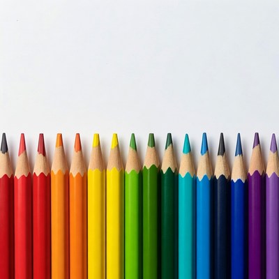 Rainbow colored pencils lined up