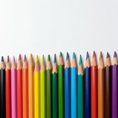 Colorful pencils arranged in row