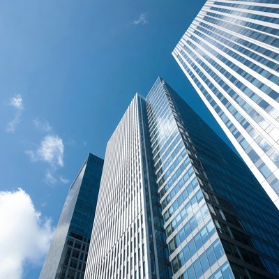 Tall skyscrapers against blue sky