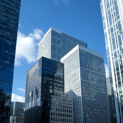 Modern skyscrapers against blue sky