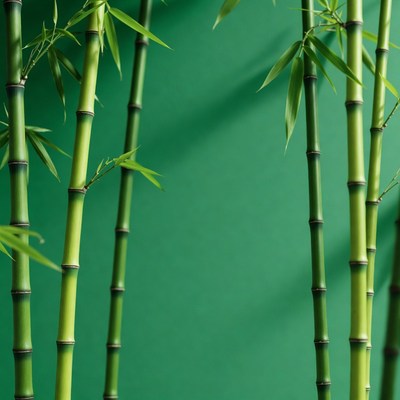 Bamboo stalks on green background