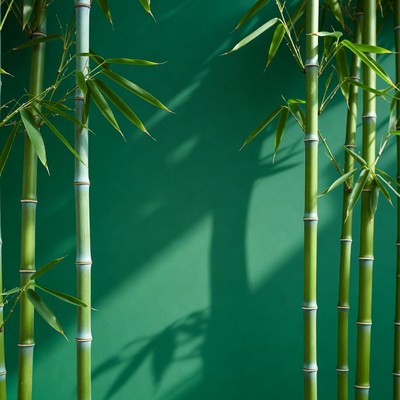 Bamboo stalks against green background