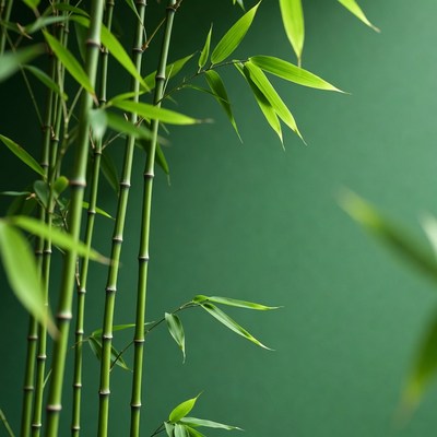 Green Bamboo Stalks on Isolated Background