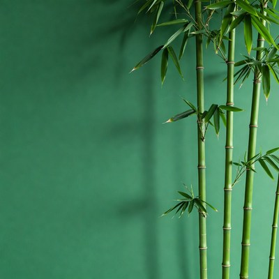 Bamboo stalks against green wall
