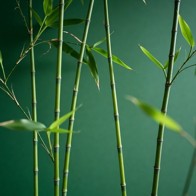 Green Bamboo Stalks on Isolated Background