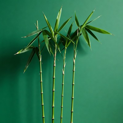 Bamboo Stalks on Green Background