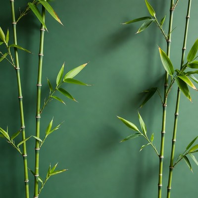 Bamboo stalks on green background
