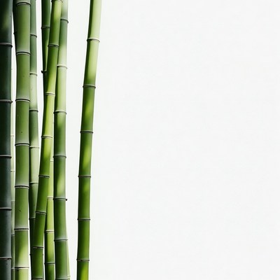 Green Bamboo Stalks on White Background