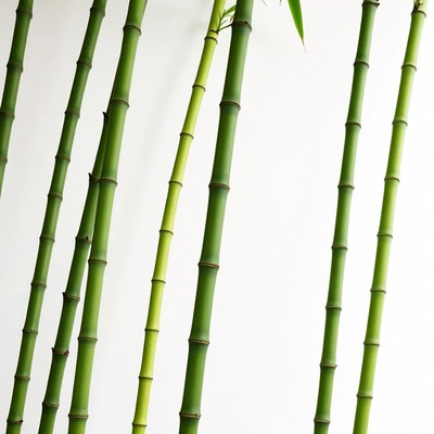 Green Bamboo Stalks on White Background