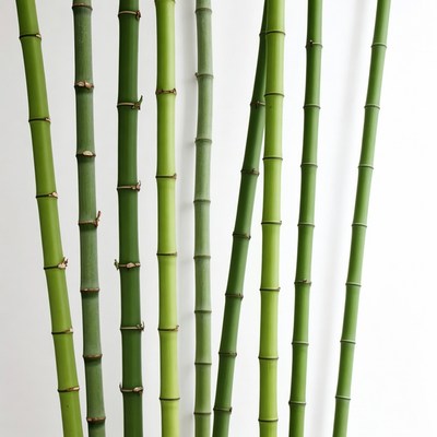 Green Bamboo Stalks on White Background