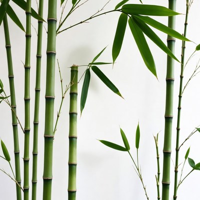 Green Bamboo Stalks on White Background