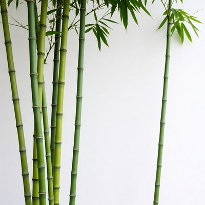 Green Bamboo Stalks on White Background