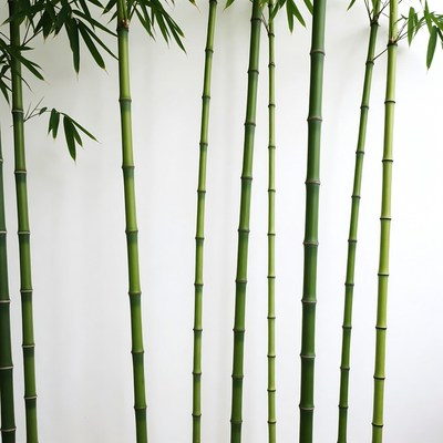 Green Bamboo Stalks on White Background
