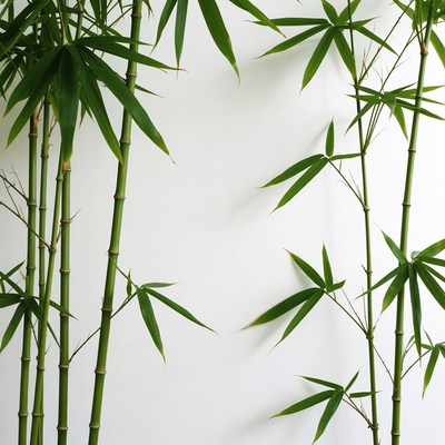 Green Bamboo Stalks on White Background