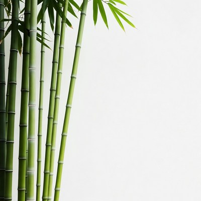 Green Bamboo Stalks on White Background