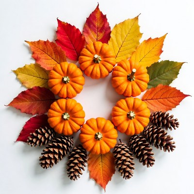 Orange Pumpkins Fall Leaves Wreath