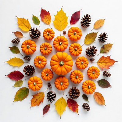 Orange Pumpkins and Autumn Leaves Circle