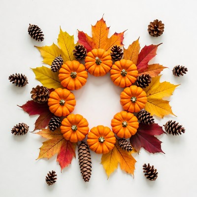 Pumpkin Wreath with Autumn Leaves