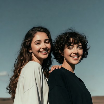 Two smiling women outdoors
