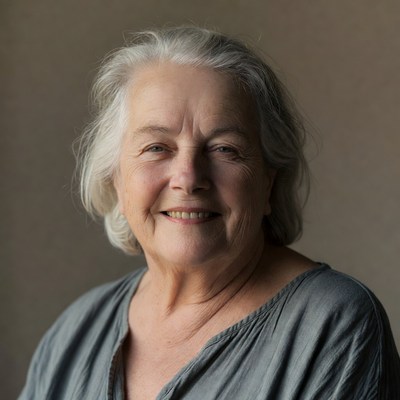 Smiling elderly woman with gray hair