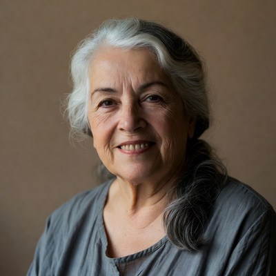 Elderly woman with gray hair smiling