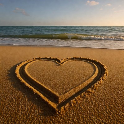 Heart drawn in sand at beach