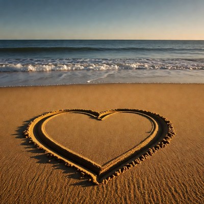 Heart drawn in beach sand