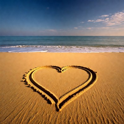 Heart drawn in beach sand