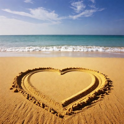 Heart drawn in beach sand