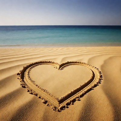 Heart drawn in beach sand