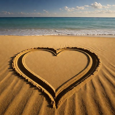 Heart Drawn in Beach Sand