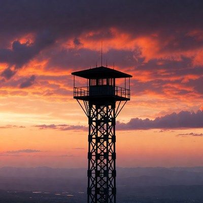 Guard Tower Silhouette at Sunset